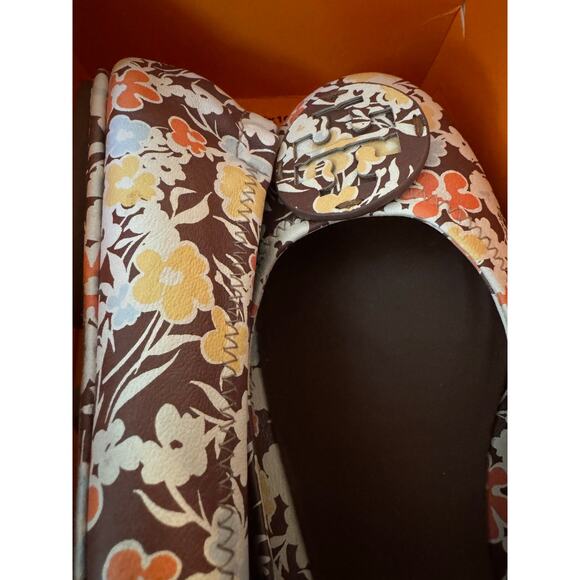 TORY BURCH MINNIE TRAVEL BALLET FLAT LEATHER BROWN REVERIE COMBO LOGO SZ US 9 - Picture 8 of 9